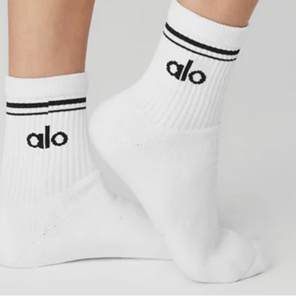 ALO Yoga White Athletic Socks with Black Accents